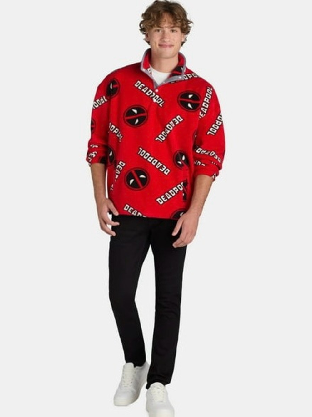 🔥NWT🔥 Deadpool 3 Men's Microfleece Graphic 3/4 Snap Pullover Sweatshirt Size XL